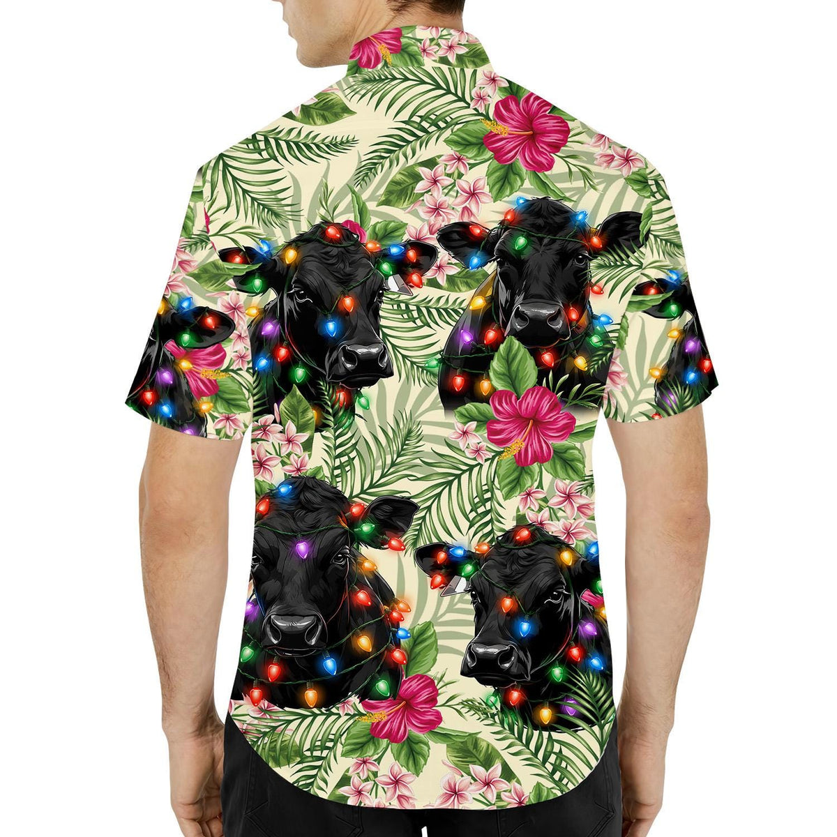 Black Angus Cow Christmas Lights Holiday – Hawaiian Shirt