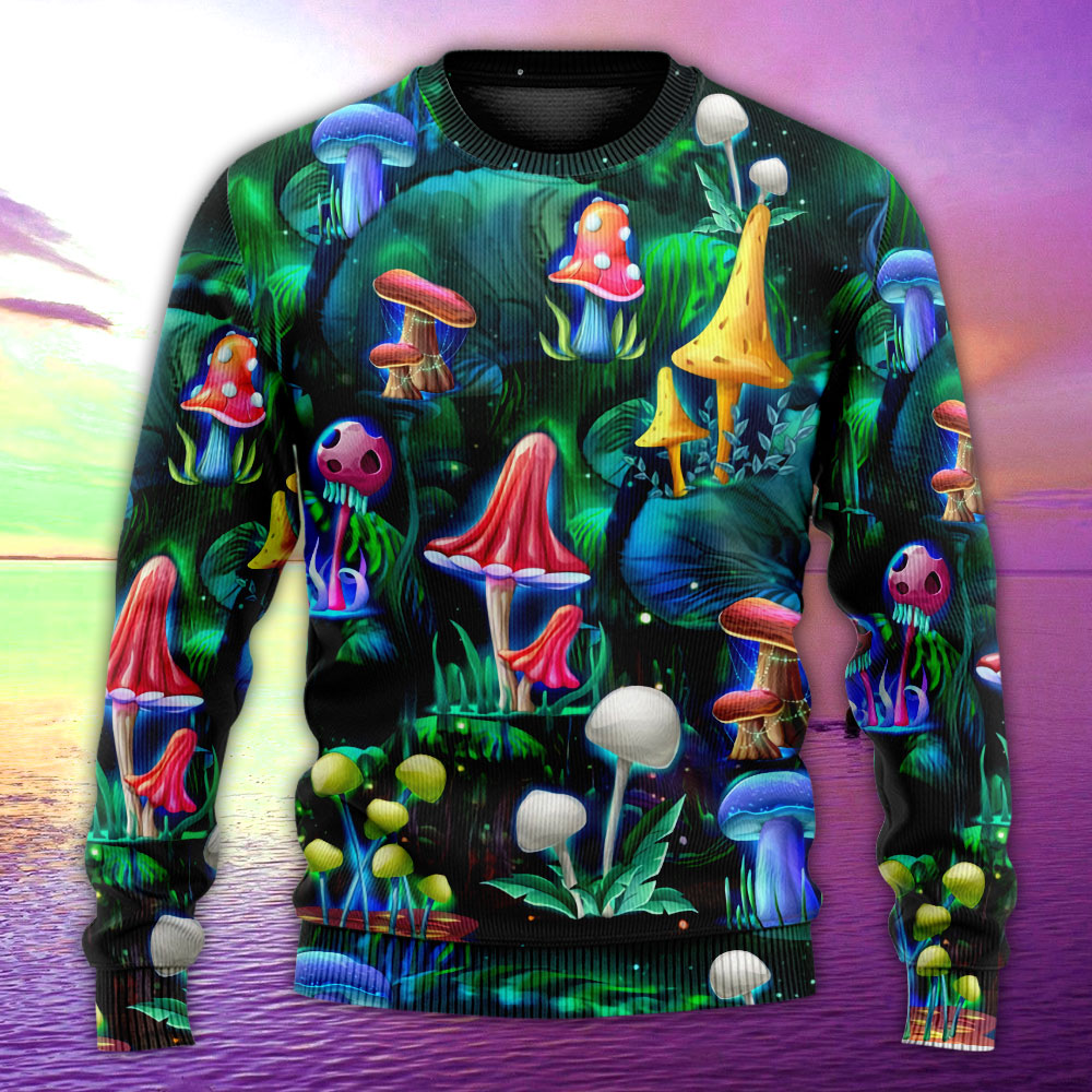 Hippie Mushroom Galaxy Neon Art – Sweater - Ugly Christmas Sweater