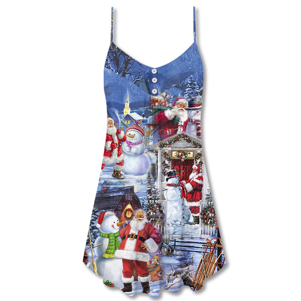 Santa And Snowman Happy Holiday – Women's Summer Sleeveless V-Neck Camisole Dress