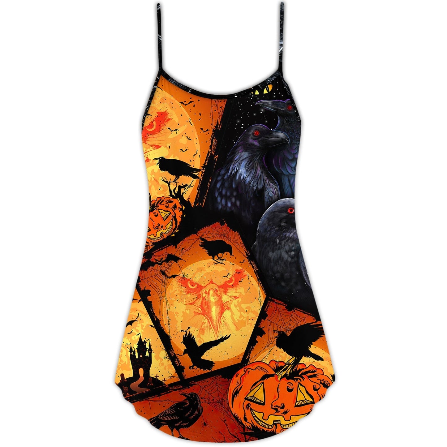 Halloween Raven Pumpkin Night – Women's Summer Sleeveless V-Neck Camisole Dress