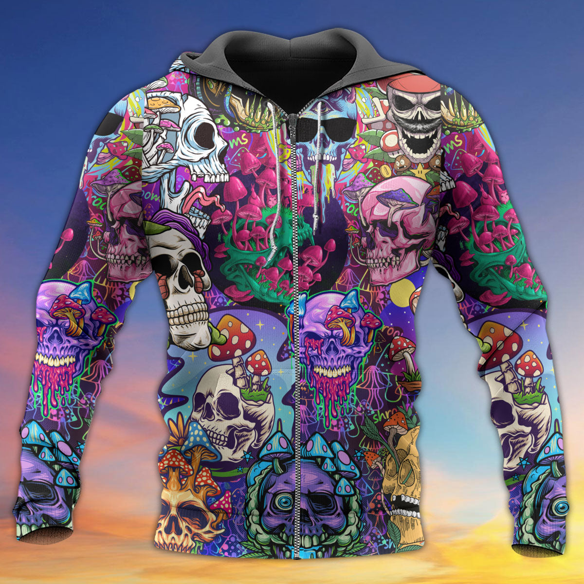 Hippie Mushroom Skull Colorful Art – 3D Hoodie