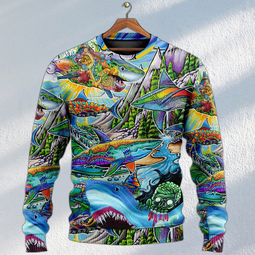 Hippie Colorful Shark Peace Art – Sweater - Ugly Christmas Sweater