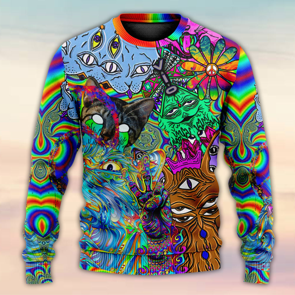 Hippie Cat Abstract Mind Art – Sweater - Ugly Christmas Sweater