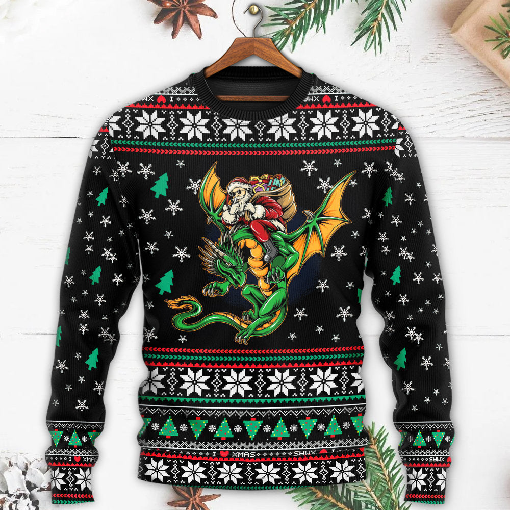 Christmas Santa With Fantasy Dragon – Sweater - Ugly Christmas Sweater