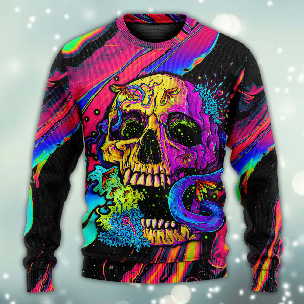 Skull And Moth Neon Night Art Style – Sweater - Ugly Christmas Sweater