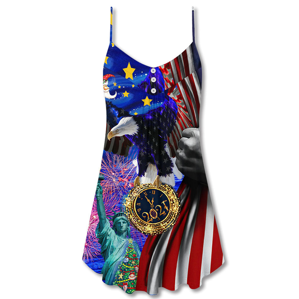 Patriotic New Year Christmas Theme – Women's Summer Sleeveless V-Neck Camisole Dress