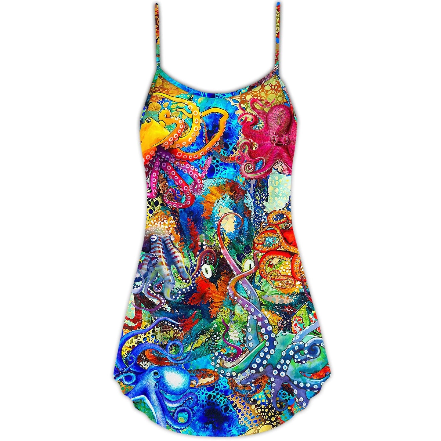 Octopus Lover Colorful Art – Women's Summer Sleeveless V-Neck Camisole Dress