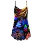 Christmas Neon Santa And Snowman – Women's Summer Sleeveless V-Neck Camisole Dress