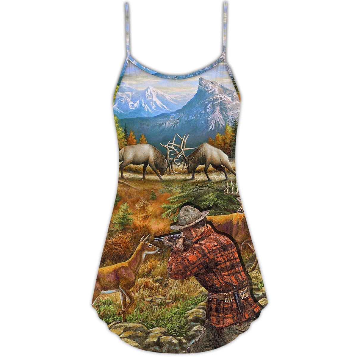 Hunting Deer Cool Art – Women's Summer Sleeveless V-Neck Camisole Dress