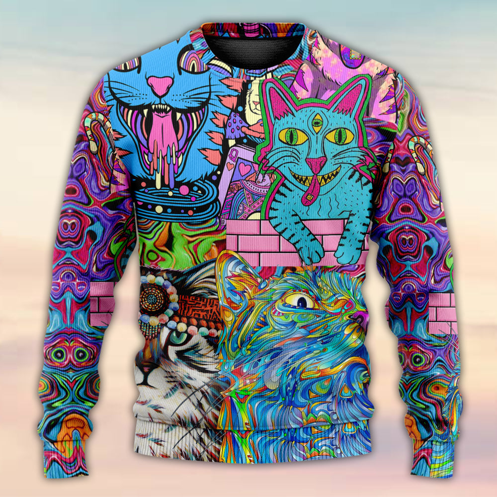 Hippie Cat Wonderful World Art – Sweater - Ugly Christmas Sweater