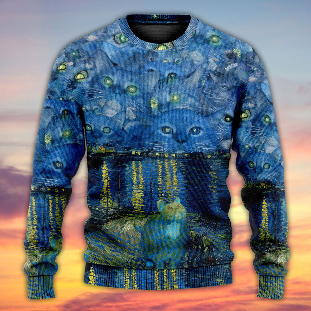 Cat Starry Night Artistic Style – Sweater - Ugly Christmas Sweater