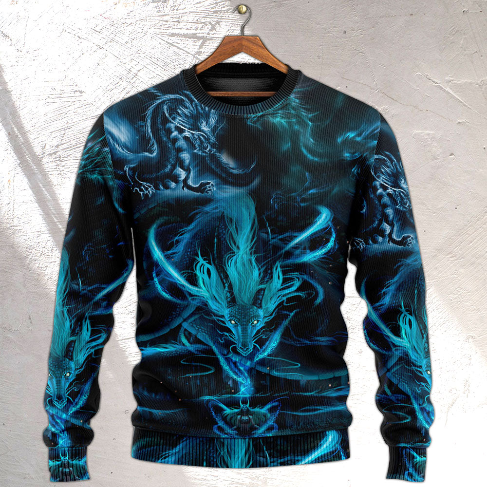 Blue Dragon Lightning Witch Fantasy Art – Sweater - Ugly Christmas Sweater