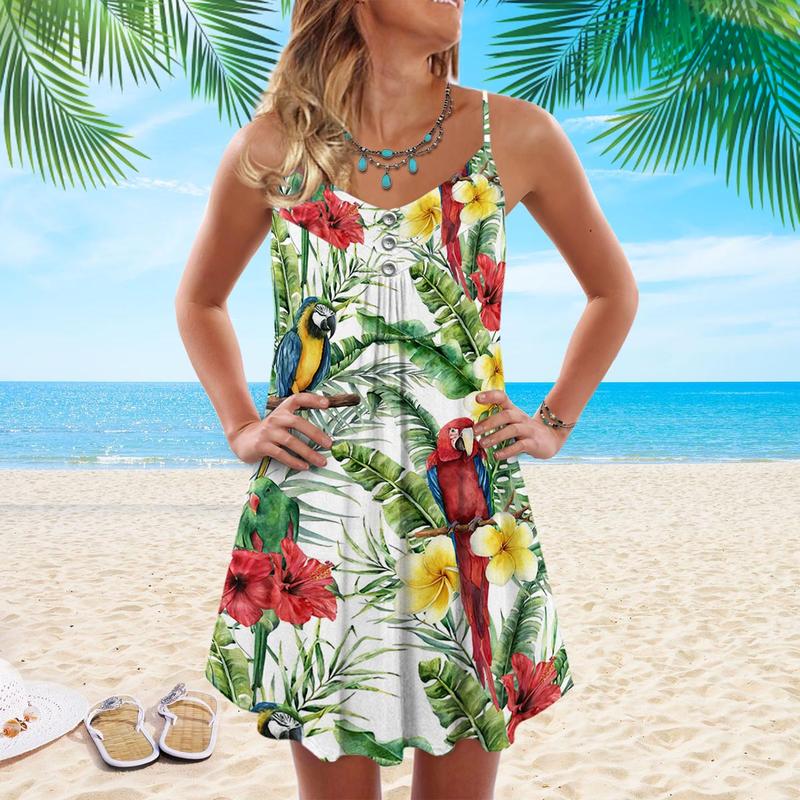 Parrot Calling Adventure – Women's Summer Sleeveless V-Neck Camisole Dress