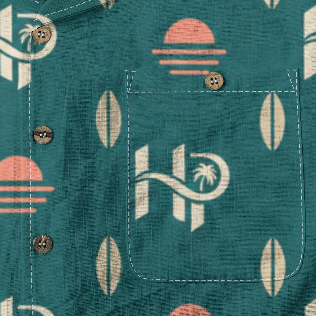 HP Sunset Monogram Hawaiian Shirt – Teal & Coral