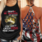Fishing Cross Open Back Camisole Tank Top / Black / S Personalized Fishing Cross Criss Open Back Tank Top - Owls Matrix LTD