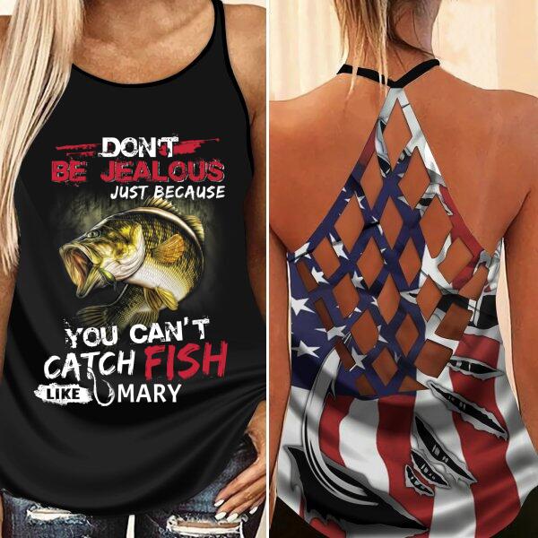 Fishing Cross Open Back Camisole Tank Top / Black / S Personalized Fishing Cross Criss Open Back Tank Top - Owls Matrix LTD