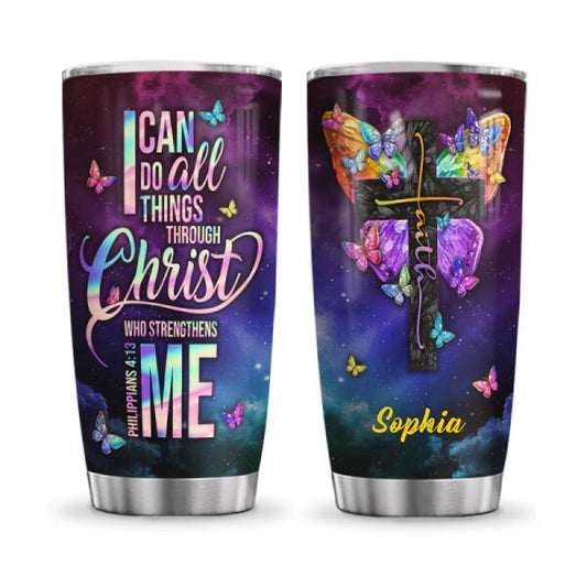 Butterfly Faith Butterfly In Purple Personalized 20 Oz Tumbler