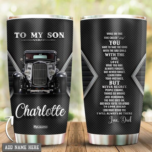 Hot Rod To My Son Personalized 20 Oz Tumbler