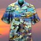 Combat Aircraft Skyline Blue Vintage Style - Hawaiian Shirt
