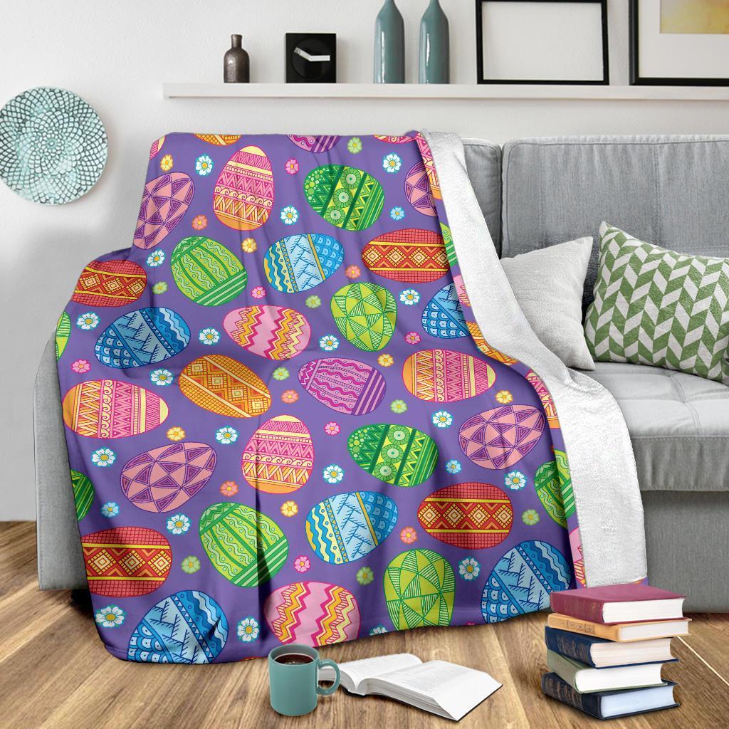 Colorful Easter Egg Pattern Flannel Blanket For Living Room And Bedroom Styling