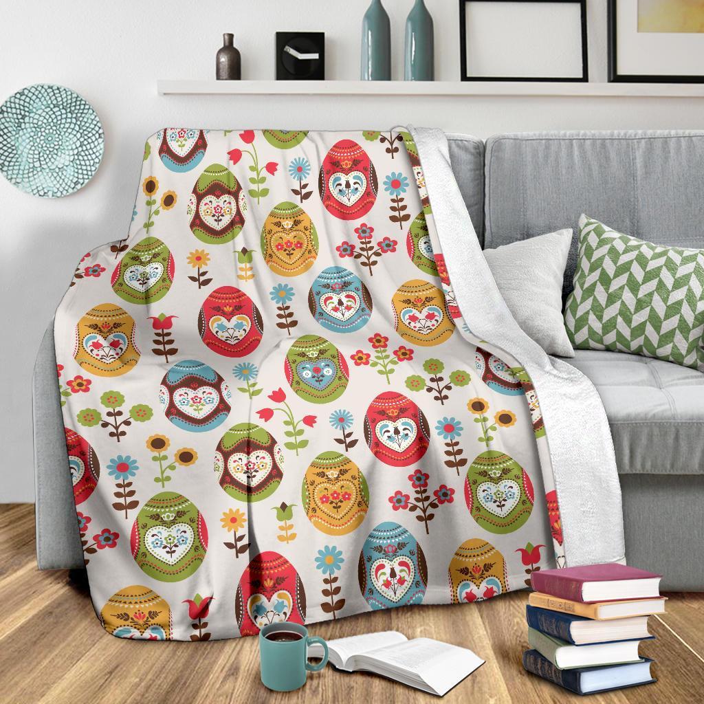 Colorful Easter Egg Pattern Flannel Blanket For Living Room And Bedroom Styling