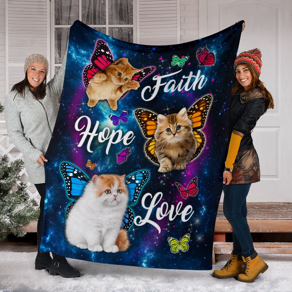 Cats Faith Hope Love Flannel Blanket For Soft Bed Couch And Home Comfort