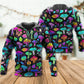 Neon Mushroom Leaf Art - 3D Hoodie