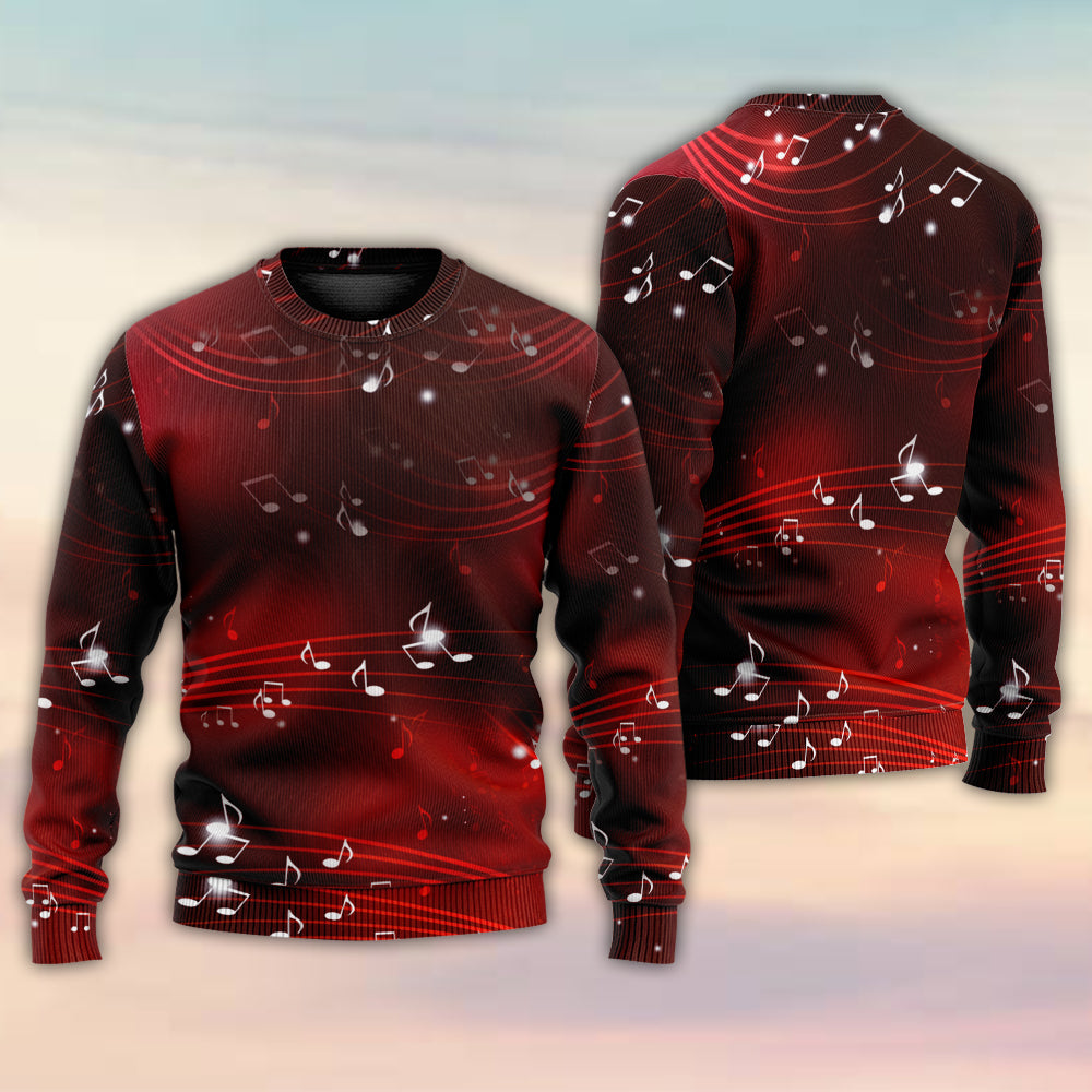 Music Notes Blurry Lights Dark Red – Sweater - Ugly Christmas Sweater