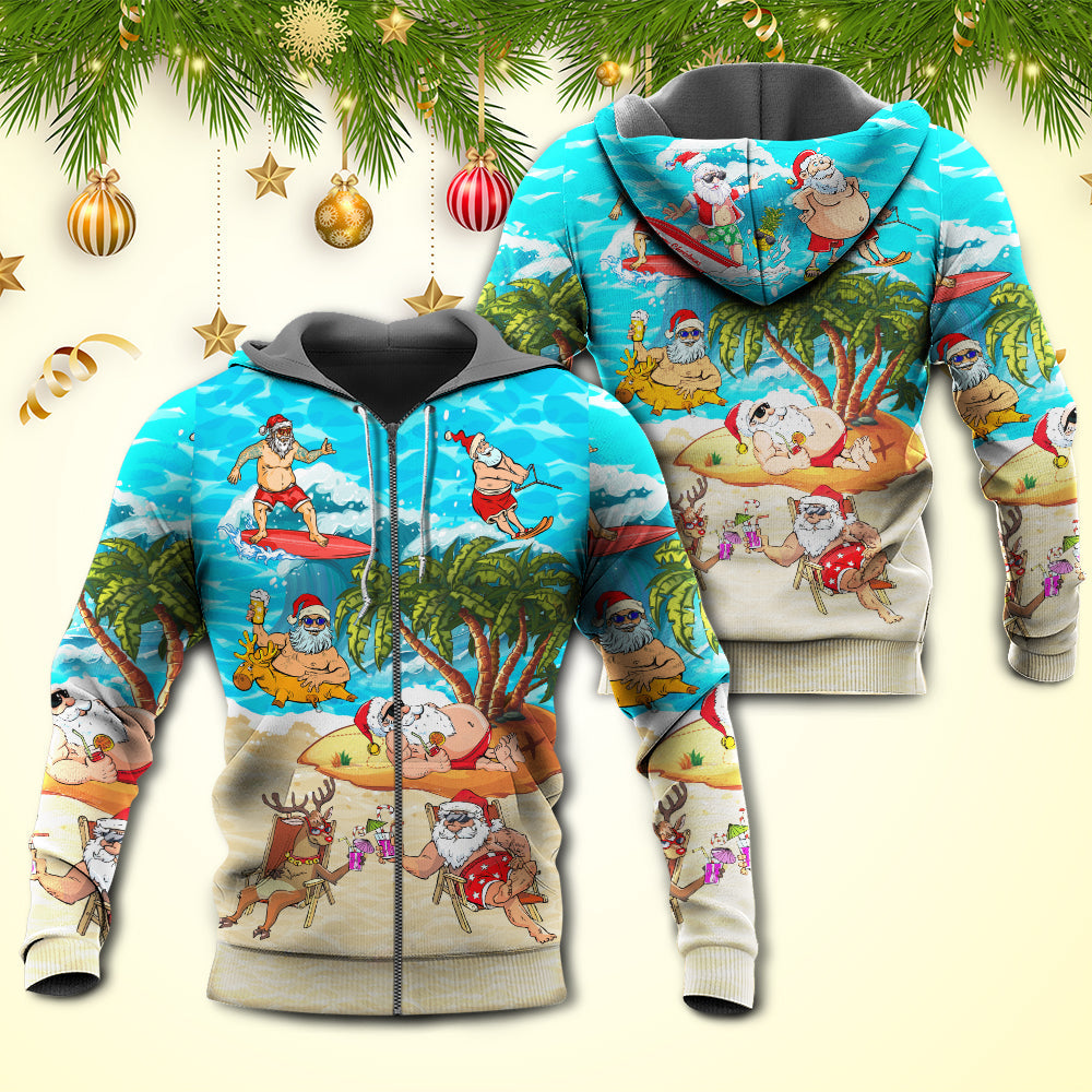 Christmas Santa Chilling Beach Tropical Funny - Hoodie