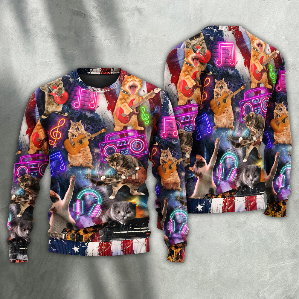 Cat Rocker Independence Day Style – Sweater - Ugly Christmas Sweater