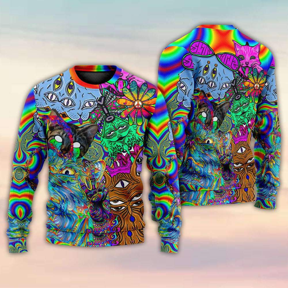 Hippie Cat Abstract Mind Art – Sweater - Ugly Christmas Sweater