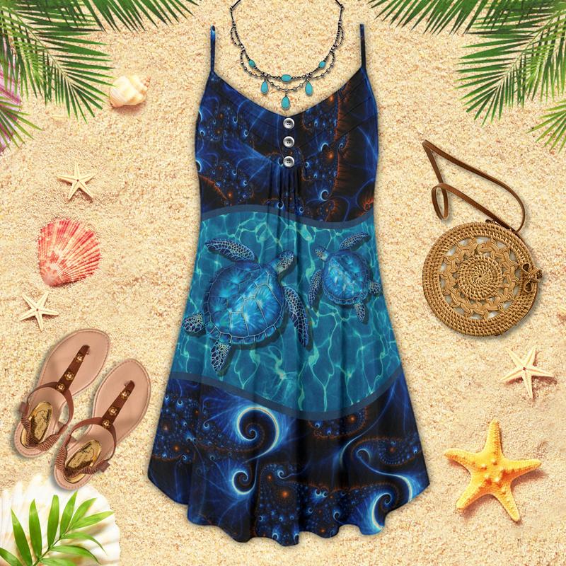 Turtle Is Beach Soul Limited 6 – Women's Summer Sleeveless V-Neck Camisole Dress