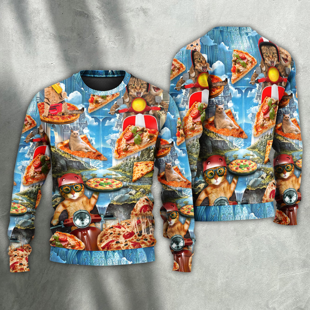 Funny Cat Pizza Lover Style – Sweater - Ugly Christmas Sweater