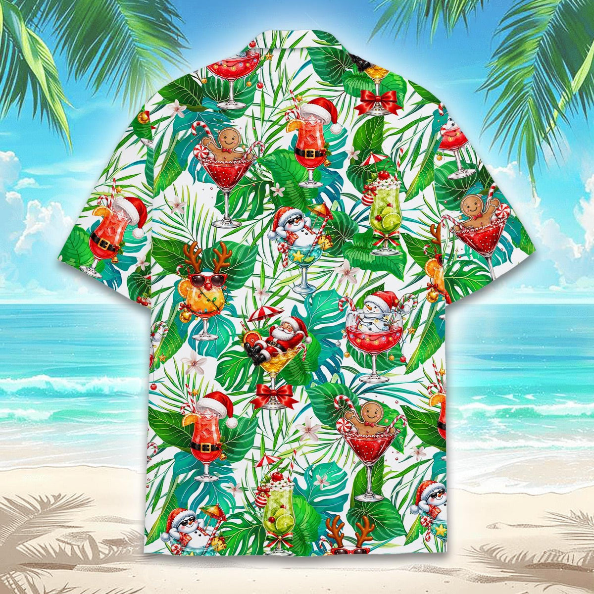 Tropical Christmas Cocktail Santa Snowman Beach Party – Hawaiian Shirt