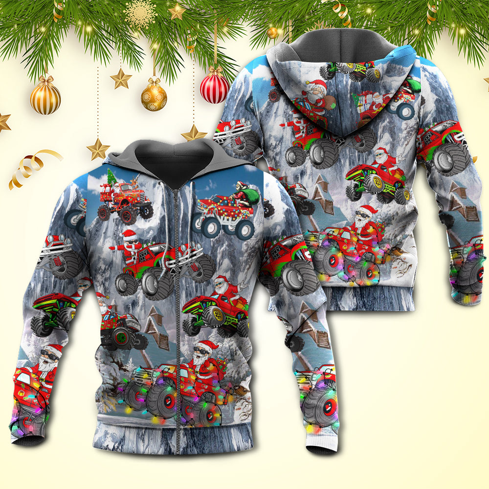 Santa Red Truck Snow Mountain - 3D Hoodie