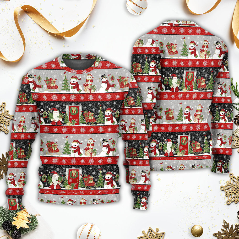 Christmas Santa And Snowman Happy Xmas – Sweater - Ugly Christmas Sweater