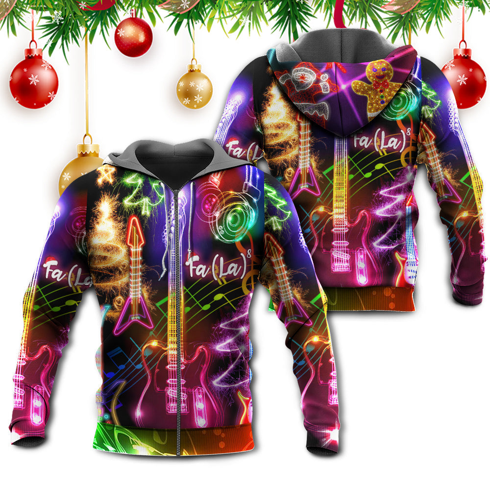 Christmas Guitar Tree Happy Glow Light Art – 3D Hoodie