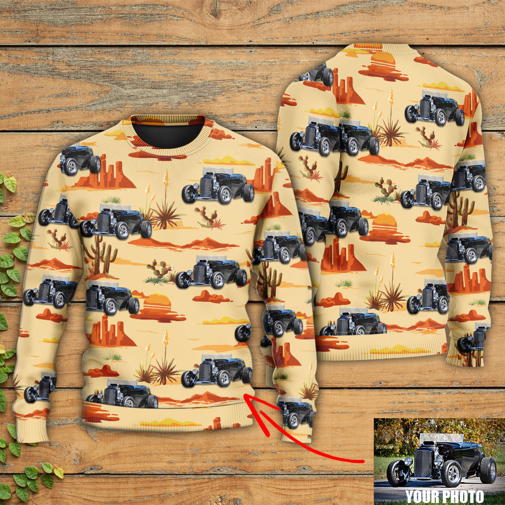 Hot Rod Vintage Cowboy Landscape Art – Sweater - Ugly Christmas Sweater