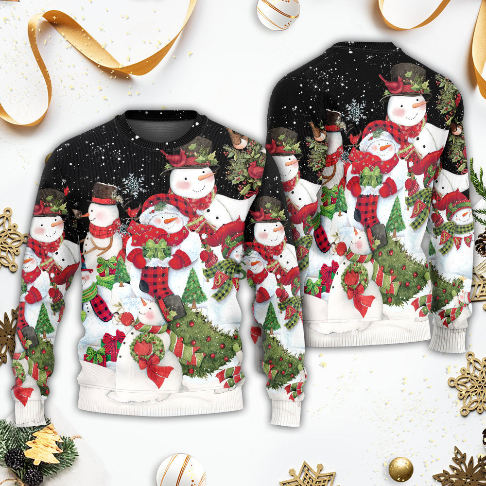 Christmas Cute Snowman Cardinal Happy Xmas – Sweater - Ugly Christmas Sweater