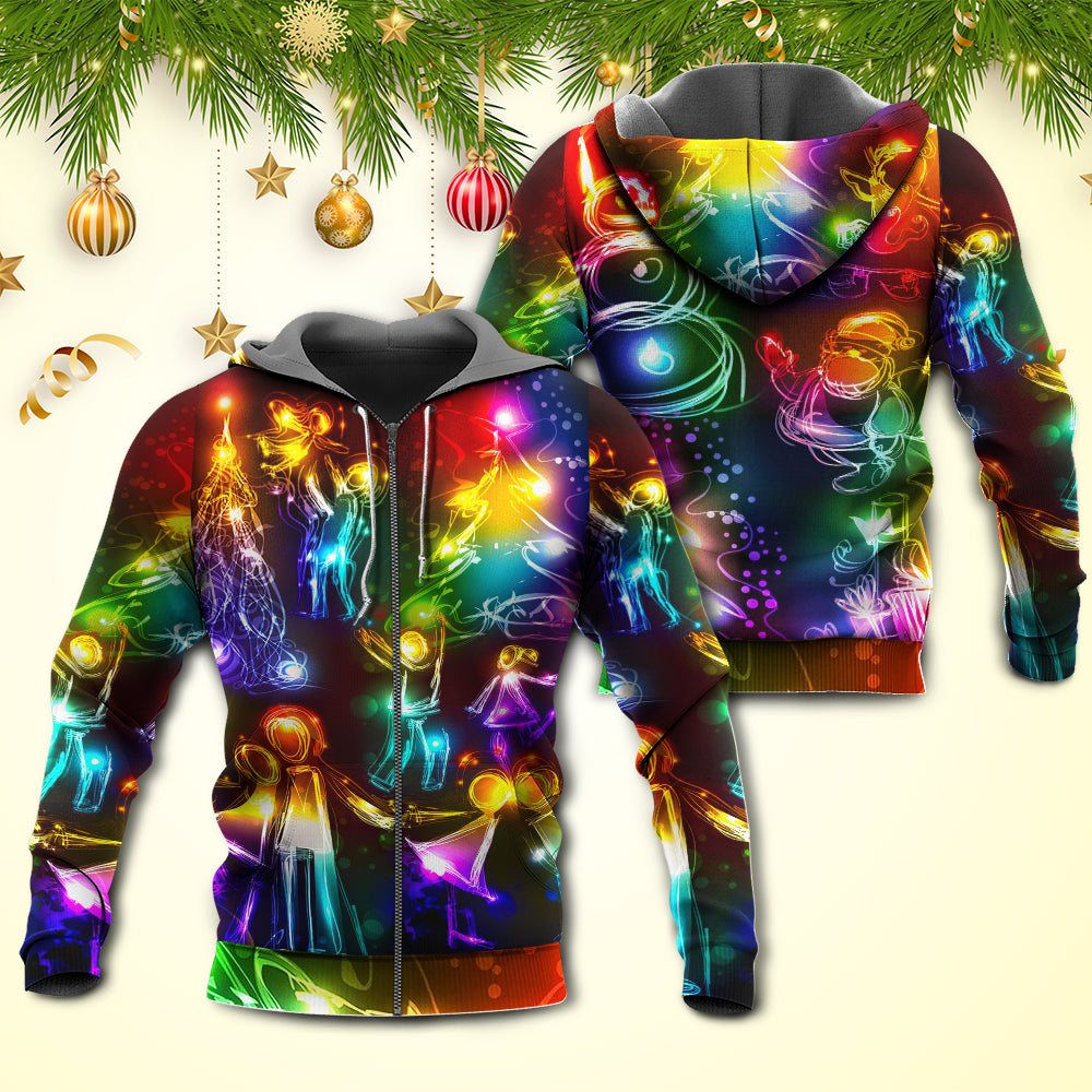 Christmas Family Happy Love Tree Neon Light Art – 3D Hoodie
