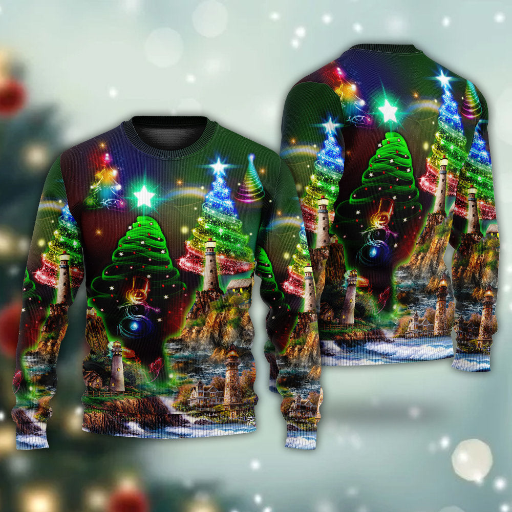 Lighthouse Merry Christmas Happy Style – Sweater - Ugly Christmas Sweater