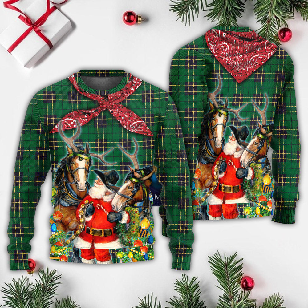 Christmas Santa Cowboy Green Style – Sweater - Ugly Christmas Sweater