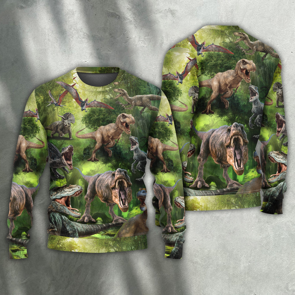 Dinosaur Forest Adventure Art – Sweater - Ugly Christmas Sweater