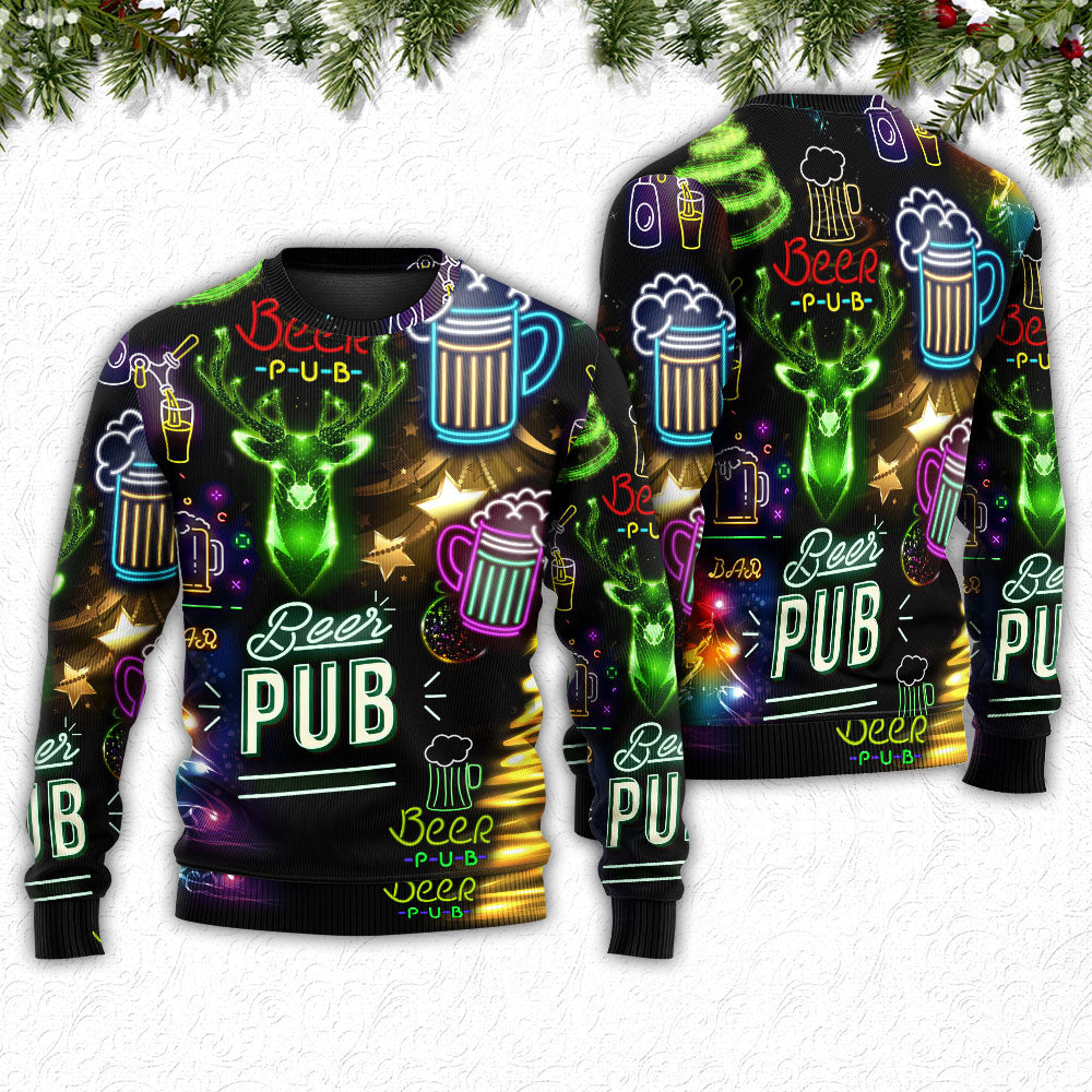 Christmas Beer Neon Art Style – Sweater - Ugly Christmas Sweater