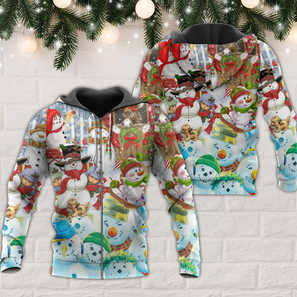 Winter Farm Snowman Holiday Art – 3D Hoodie