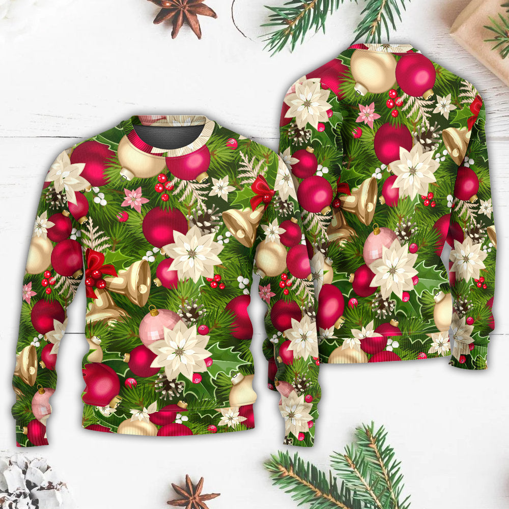 Christmas Fir Tree And Poinsettia Flowers – Sweater - Ugly Christmas Sweater