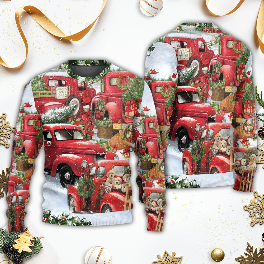 Christmas Red Truck Puppy Xmas Tree – Sweater - Ugly Christmas Sweater
