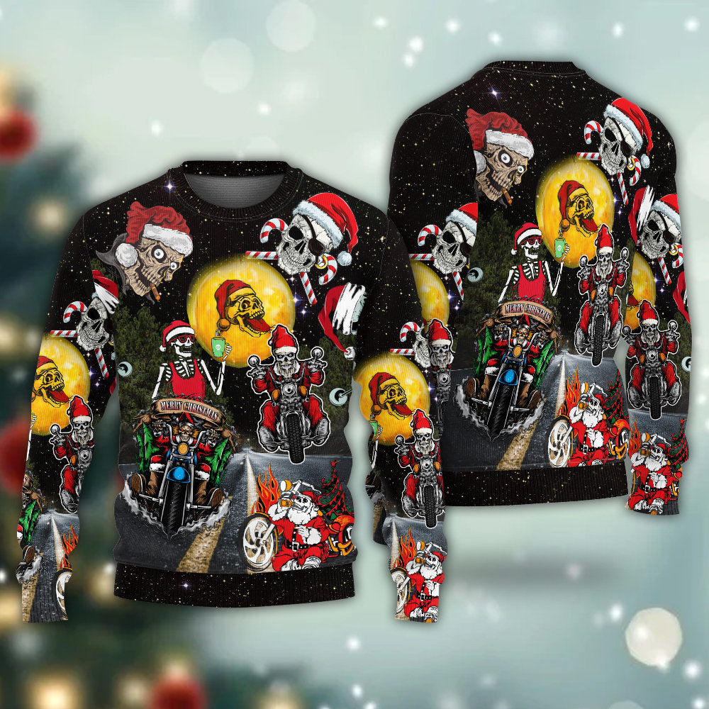 Skull Santa Racing Christmas Style – Sweater - Ugly Christmas Sweater