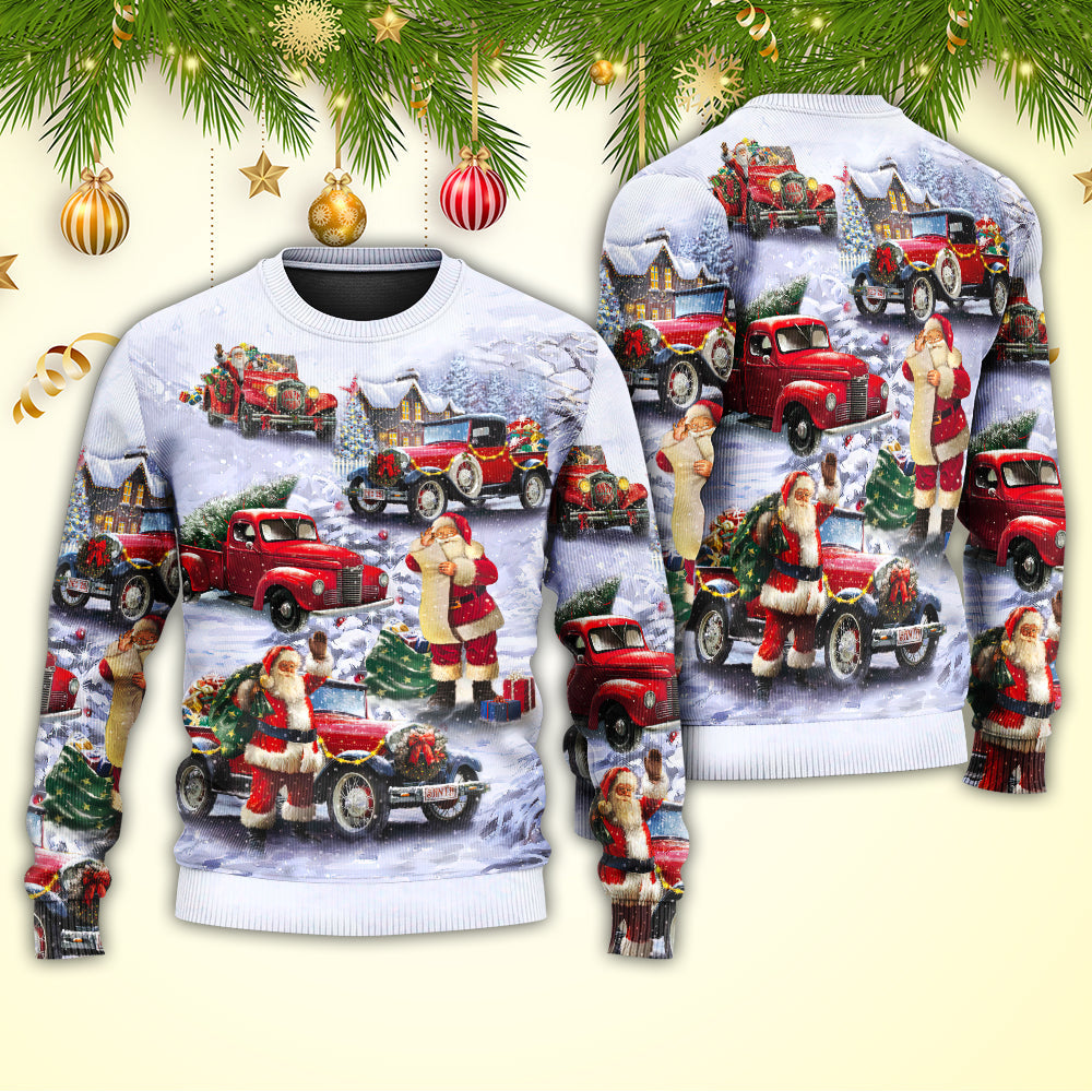 Christmas Santa Red Truck Funny Gift Art – Sweater - Ugly Christmas Sweater