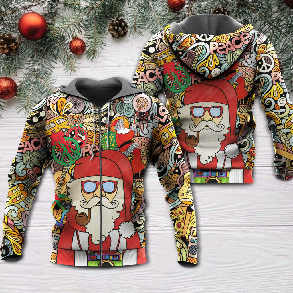 Christmas Hippie Santa Peace Love Style - 3D Hoodie